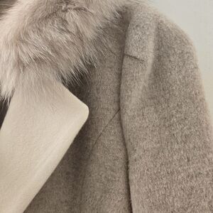 Elegant Tan Wool Coat with Faux Fur Collar
